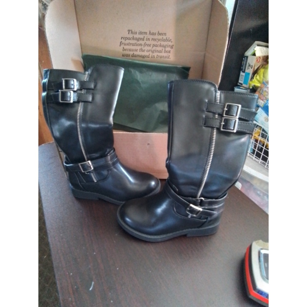 Dream Pairs Kids Black Moto‎ Boots Buckle Detail Size 10 Mid Calf Side Zip